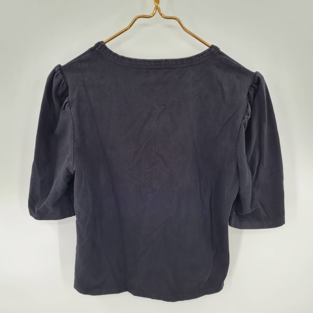 Reformation Jeans Black Cropped Top Puffy Sleeve Shirt Size Extra Large - Picture 4 of 5